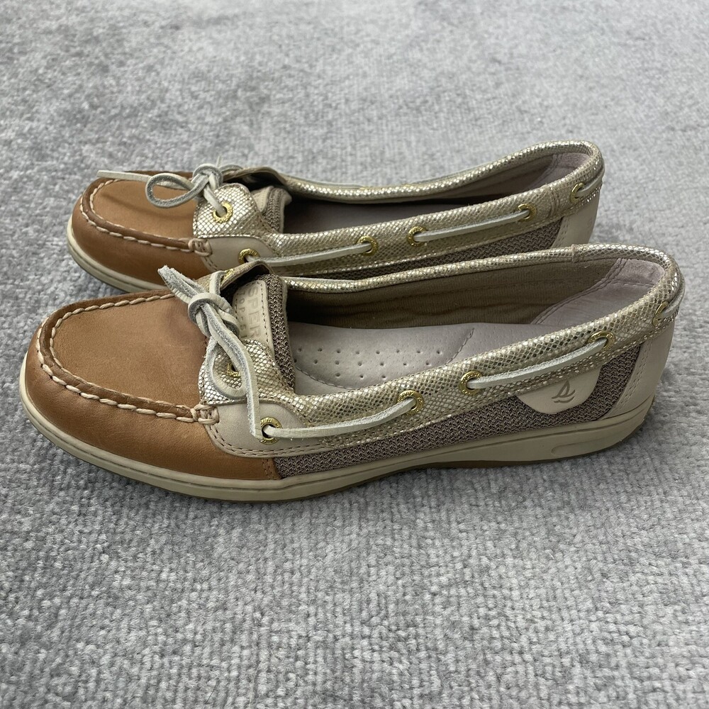 Sperry Shoes Womens Size 8.5 Brown Gold Leather Boat Shoes Top Sider Casual